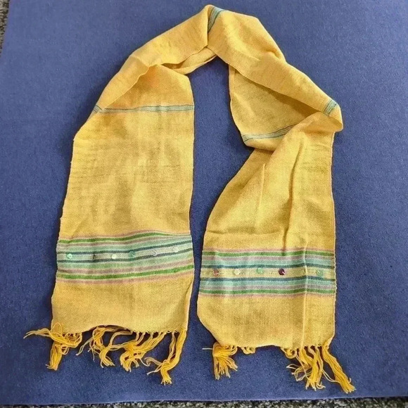 Handmade Woven fringed scarf Signed by artist 9x51 in - Picture 1 of 5